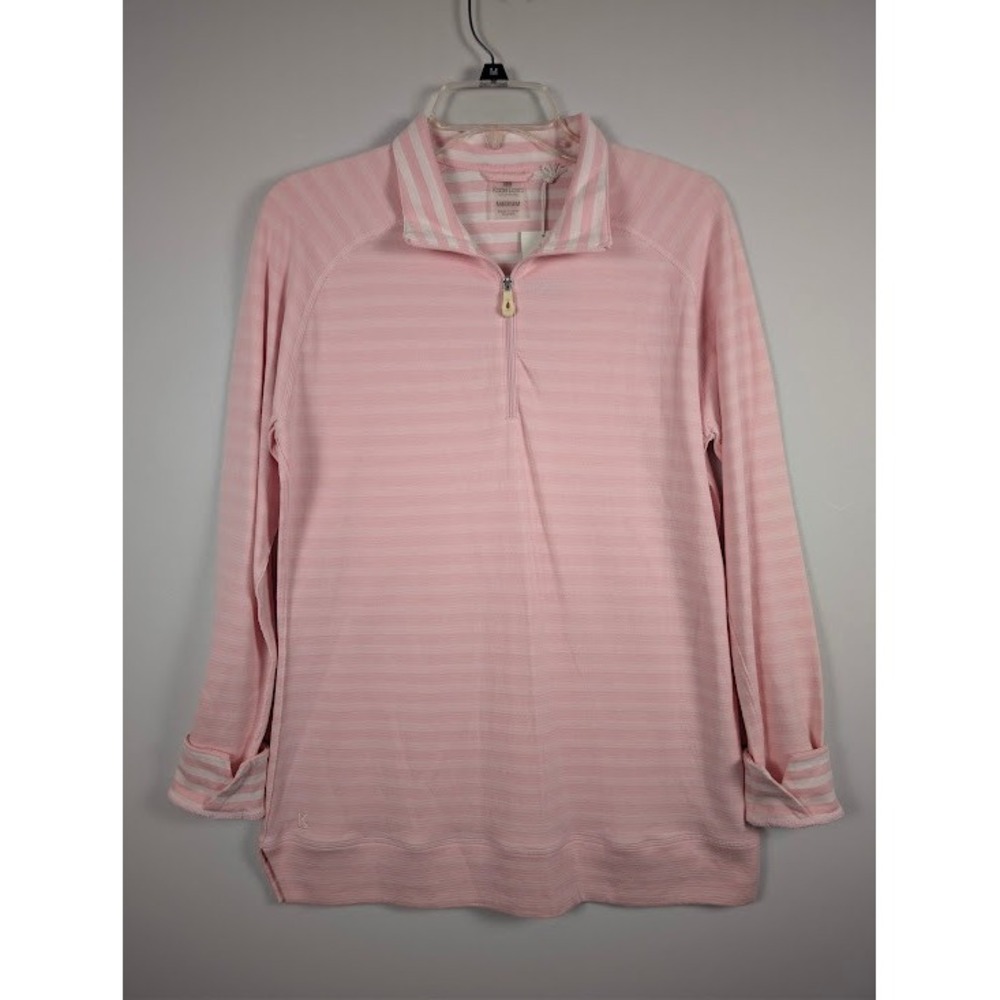 Ahead/Kate Lord Quarter Zip Pullover Women M Pink/White Cotton Modal Stripe Golf